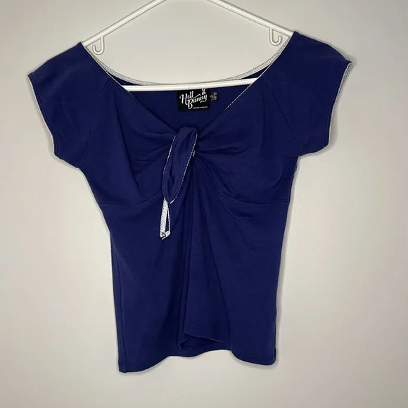 Hell Bunny Blue Off-Shoulder Blouse - Picture 4 of 4